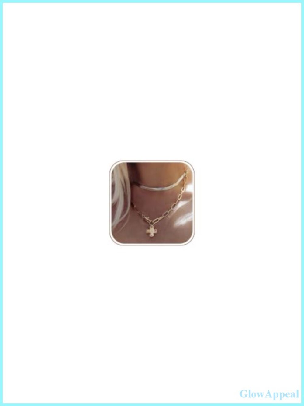 14K Gold Plated Chunky Cross Necklace Set Herringbone Paperclip Chain Layered